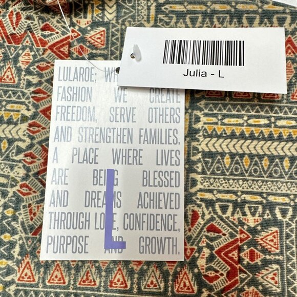 LuLaRoe Retired Julia Dress L Graphic Print Olive Green SS Form Fitting NWT - Picture 4 of 7